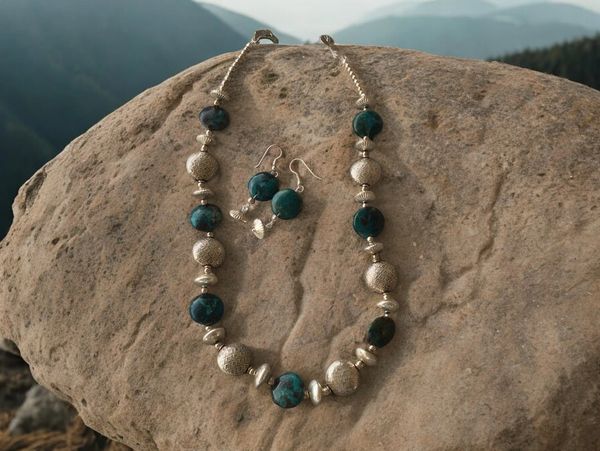 Chrysocolla and chunky turquoise with beautiful silver beads.