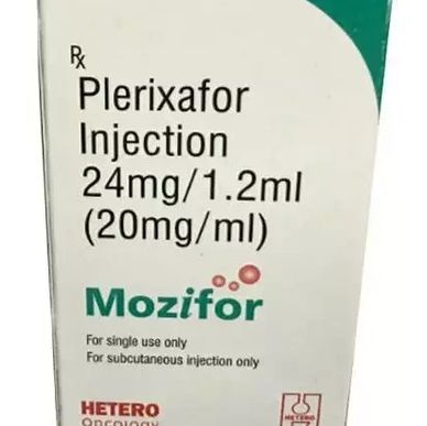 Unopened box and vial of Plerixafor placed on a white background