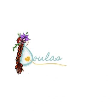 Logo with braided hair and flower beside the word 'Doulas'.