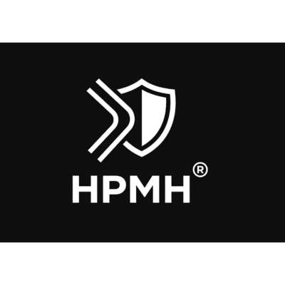 Black and white HPMH logo with shield and arrows.