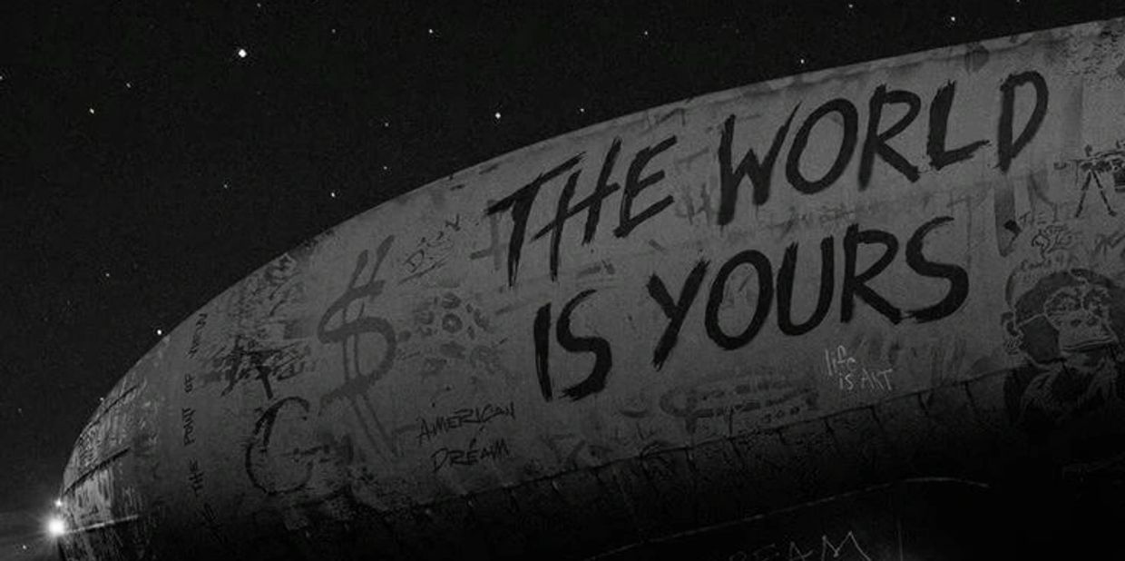 Airship, with the words "The World is Yours" written on side.