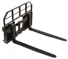 Black metal forklift attachment with two prongs.