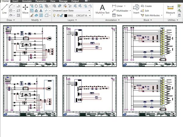 This is a picture of electrical drawings showing the ladder diagram of many prints.