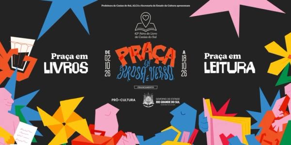 Cartaz colorido para a 42ª Feira do Livro de Caxias do Sul.