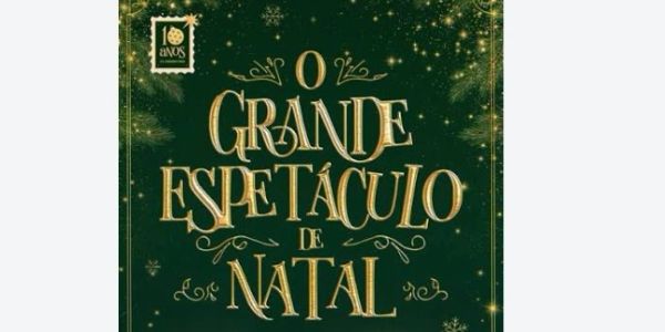 Cartaz verde e dourado do evento natalino.