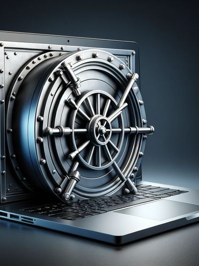 A laptop that is a vault to represent both technology and security