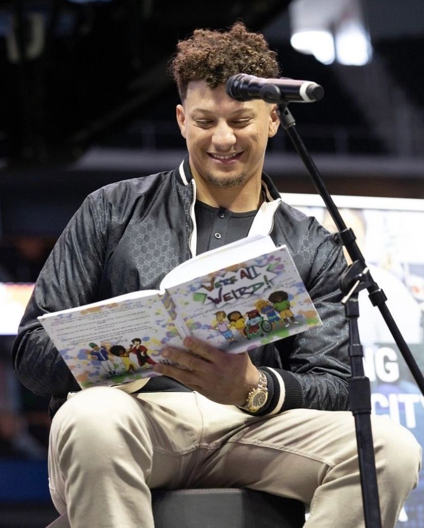 Patrick Mahomes reading We’re All Weird!