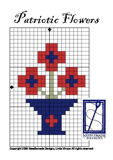 Pixel art of patriotic flowers in a vase.
