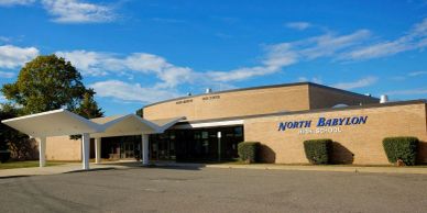 Front view of North Babylon High School building.