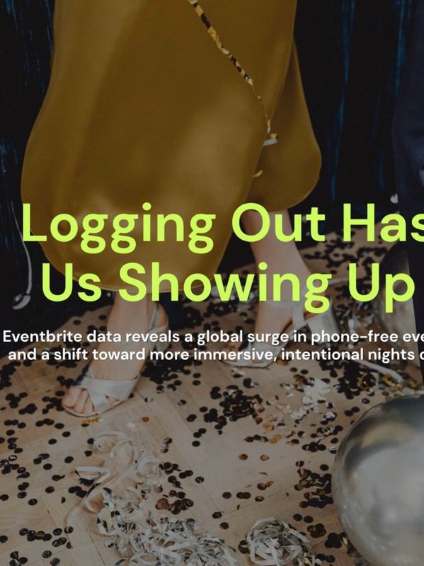 Close-up of feet and floor with text about logging out and showing up.