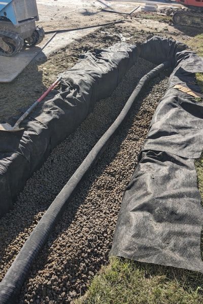 Infiltration system installed to manage front yard stormwater at the source.