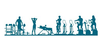 Stock image of shadow figures working out on equipment at the gym.