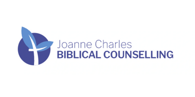 Logo for Joanne Charles Biblical Counselling with a cross and leaf design.