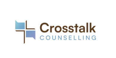 Logo of Crosstalk Counselling with a cross symbol in blue and brown.