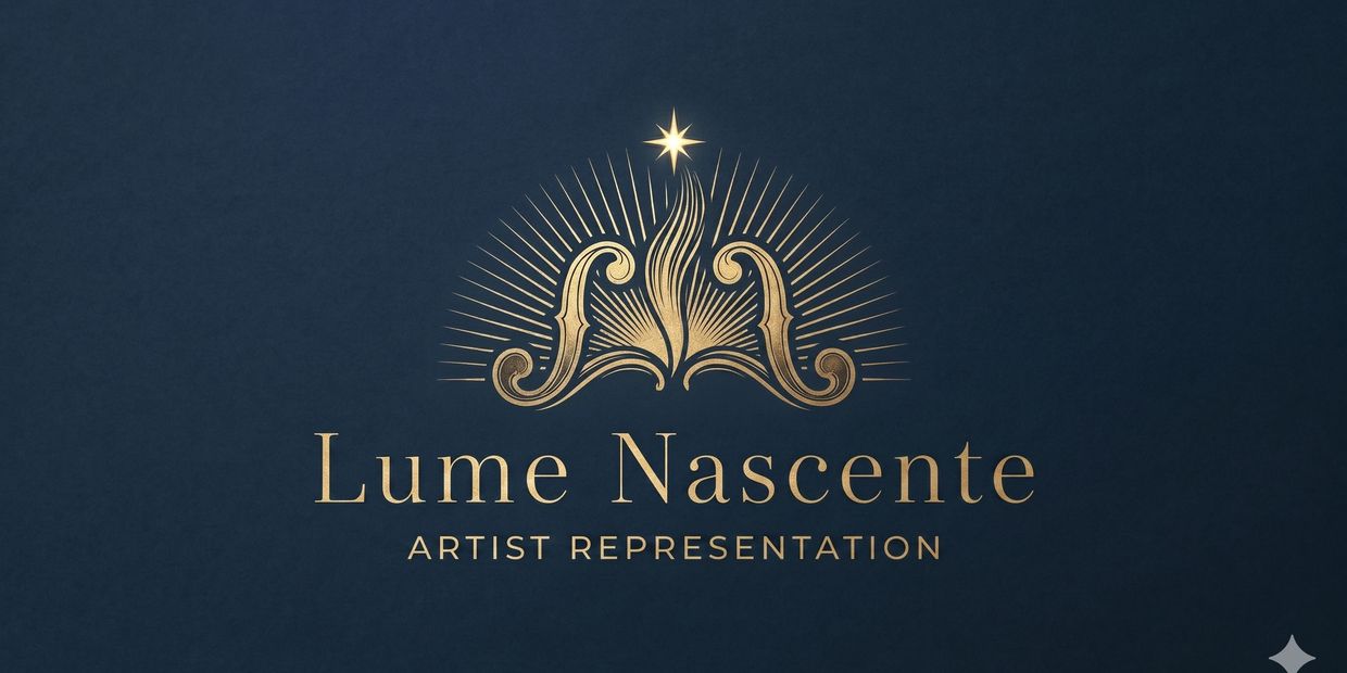 Elegant gold logo for Lume Nascente artist representation on dark background.