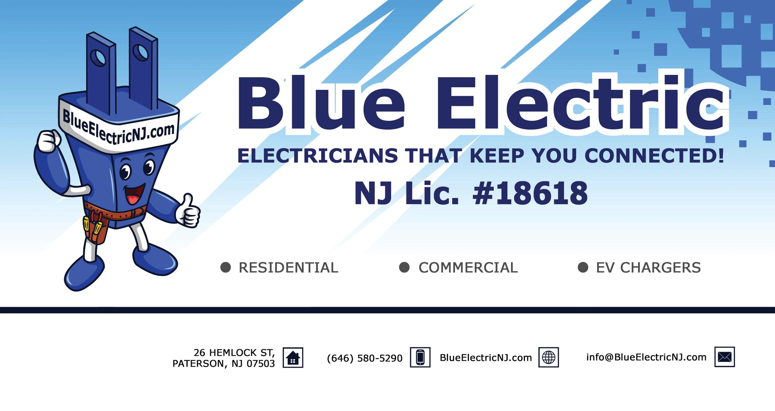 Licensed Electrician, Blue Electric, New Jersey, Smart Home, EV Charging, Residential Commercial