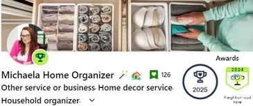 Profile banner showing organized drawers and home organization services.