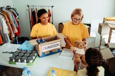  Volunteers organizing donation items