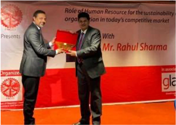 Capt Rahul Sharma being felicitated by the Federation of Industries and Commerce, Nepal