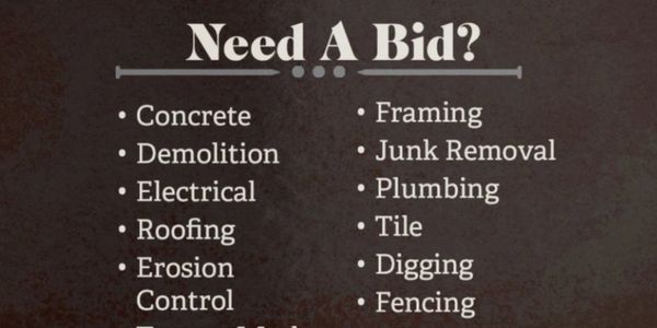 List of construction and demolition services offered for bidding.