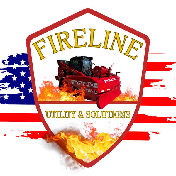 Fireline utility vehicle with flames and American flag background.