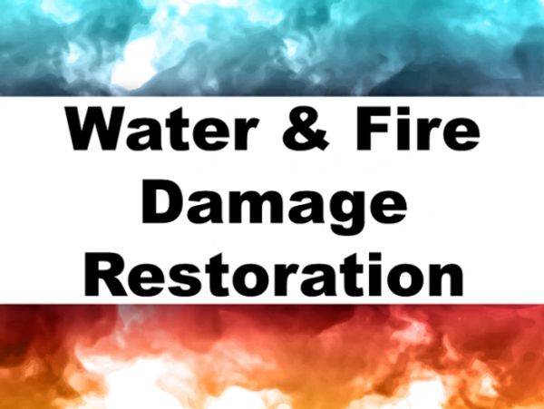 Water and fire damage restoration services highlighted with contrasting colored smoke.