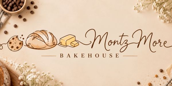 Montz More Bakehouse logo with bread and butter illustration.
