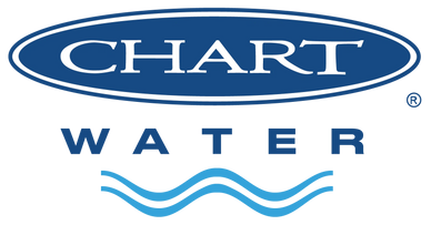 Logo of Chart Water with blue text and wave design.