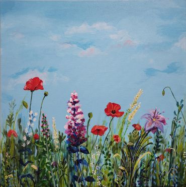 Acrylic painting of wildflowers from Bible Luke 12:27-28 about God's provision.