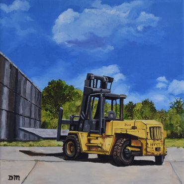 An oil painting of a Hyster forklift.