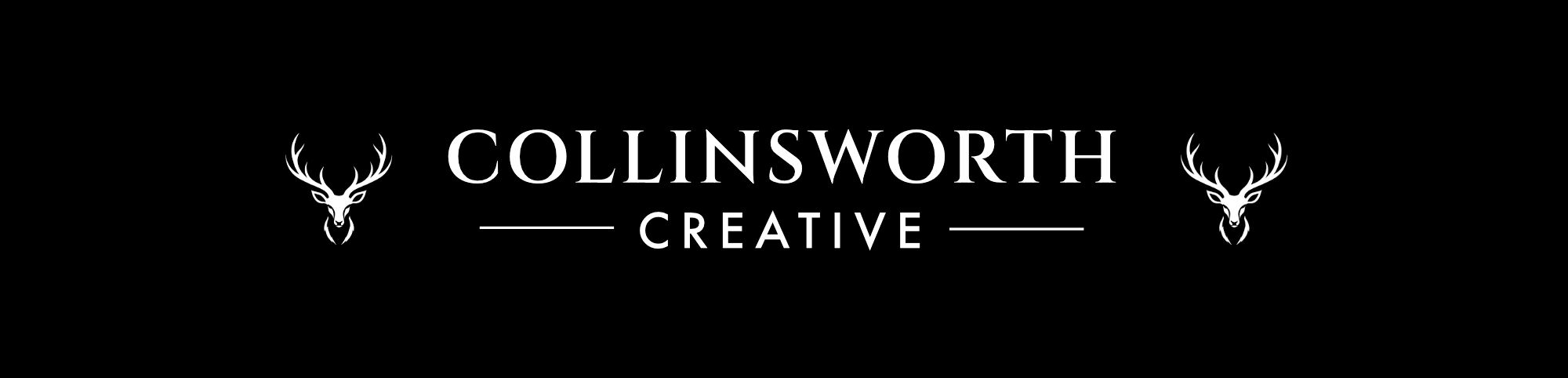 Collinsworth Creative logo with deer heads on black background.