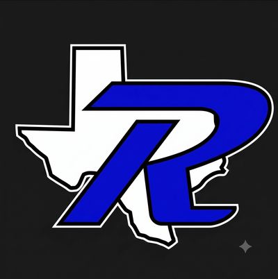 Logo with Texas outline and blue letter R.