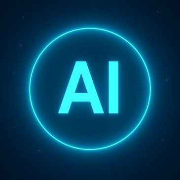 Glowing blue AI letters inside a neon circle on a dark background.
