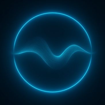 Glowing blue circle with a flowing wave pattern inside on a dark background.