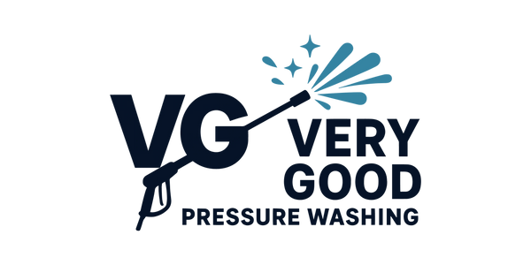 Logo for Very Good Pressure Washing with a spray gun illustration.