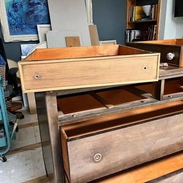 Refurbishing an old dresser into a vanity.