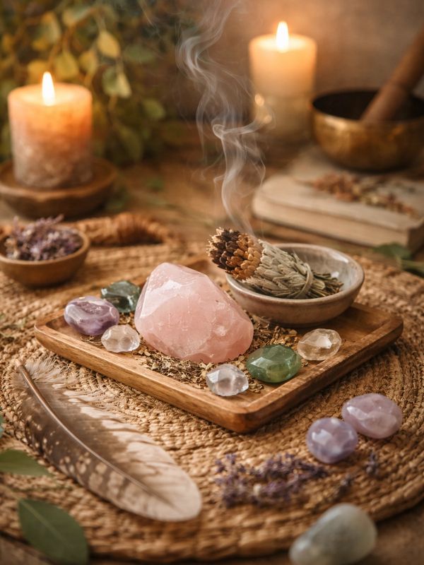 Each session is intuitively guided and may include sacred smoke, crystals, sound, and aromatherapy—c