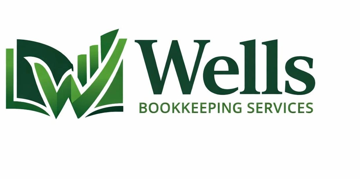 Logo of Wells Bookkeeping Services with a green book and checkmark design.