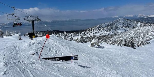 Snow covering the trail sign at the ski resort, Heavenly, Nevada.