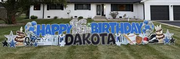 Blue and Black birthday yard sign in New Palestine and Greenwood Indiana