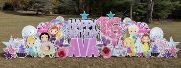 Purple panel princess themed birthday yard sign in Indianapolis Indiana