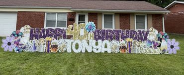 Purple and Confetti birthday yard sign in Greenwood and Whiteland Indiana