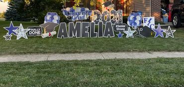 Blue Graduation Yard SIgn display in Indianapolis