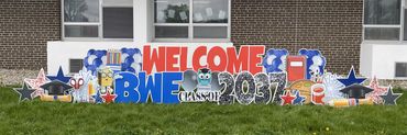 Yard sign display in New Palestine Elementary Schools Indianapolis Indiana