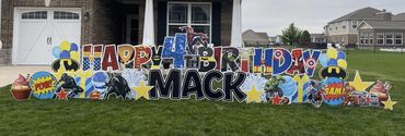 Happy Birthday yard sign superhero yard card in Greenwood Indiana Center Grove 
