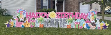 hot pink birthday yard card sign in Franklin Township Indianapolis Indiana