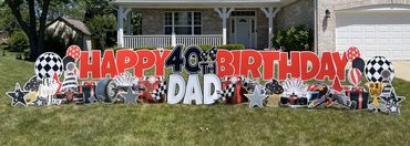 Racing happy birthday yard sign greeting red and black in Indianapolis and Greenwood Indiana