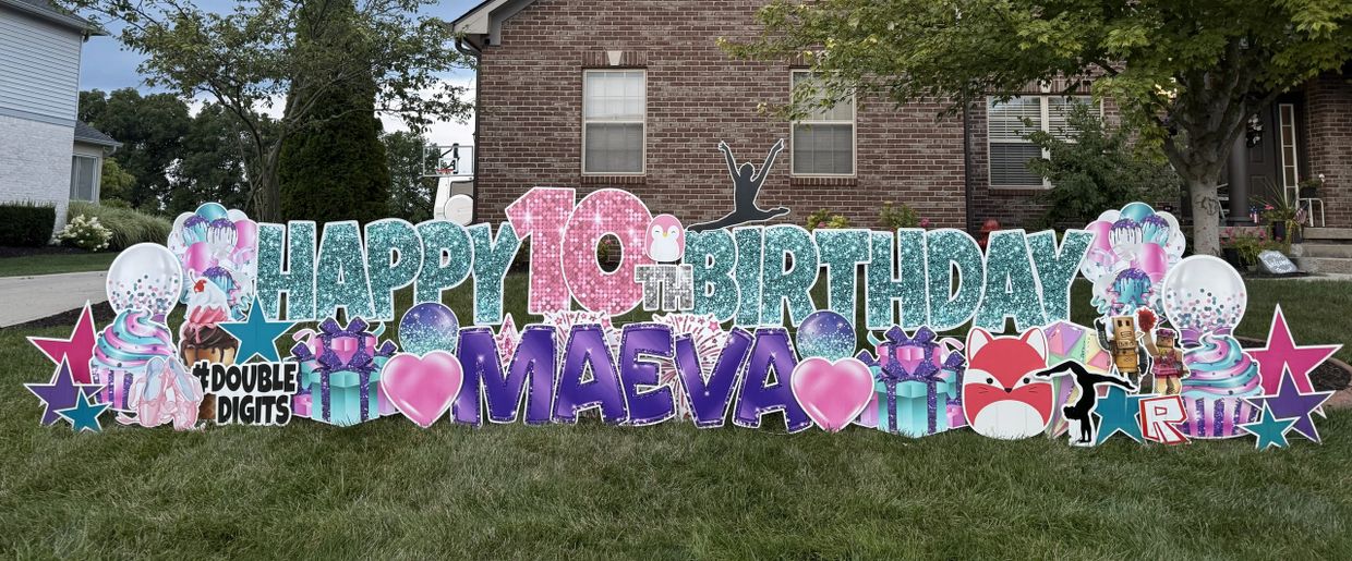 Birthday yard signs and yard greetings in Greenwood Indiana zip code 46142 and 46143