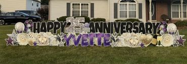 Black and purple happy anniversary yard sign in Indianapolis and Greenwood