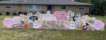 Pink and Gold birthday yard sign with sparkle gold name Shelbyville and Greenwood Indiana